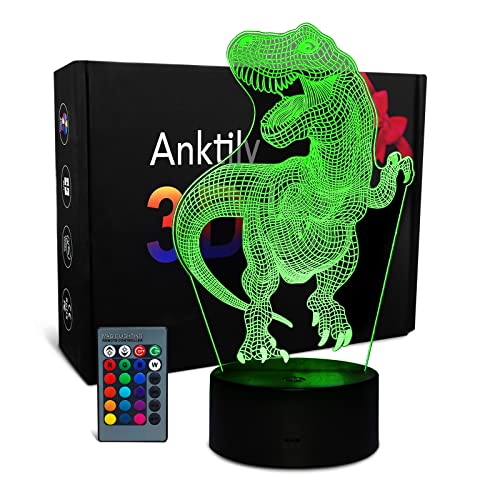 Dinosaurier Spielzeug für Jungen, 3D Dinosaurier Nachtlicht für Kinder Optische Illusion Lampe, Tischlampe Schreibtischlampe 16 Farbfernbedienung von Anktily