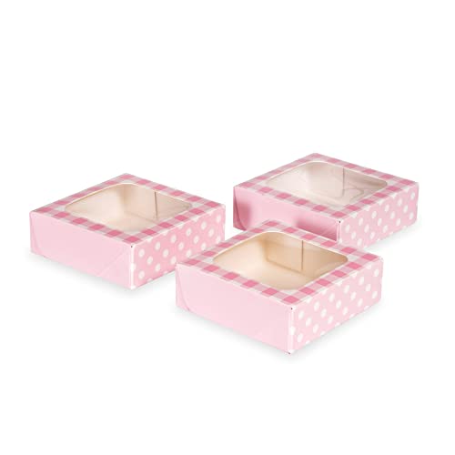 Anniversary House J154 Leckerli-Boxen, Gingham- und Punkte-Druck, Keks- und Geschenkboxen, 3,8 x 11,4 x 11,4 cm, Rosa, 3 Stück von Anniversary House