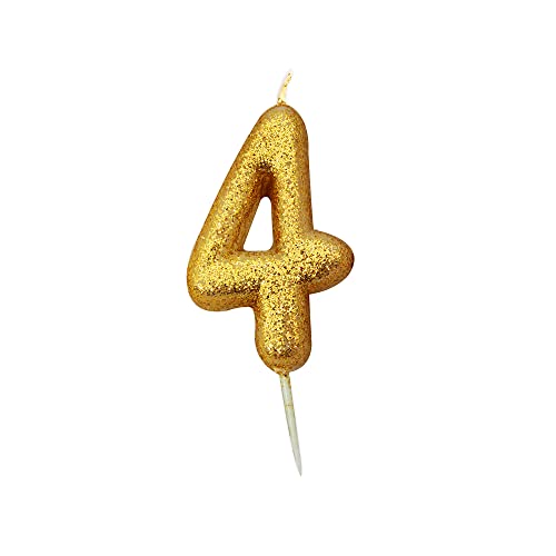 Anniversary House Kerze mit glitzernden Zahlen, zum 4. Geburtstag, goldfarben von Anniversary House