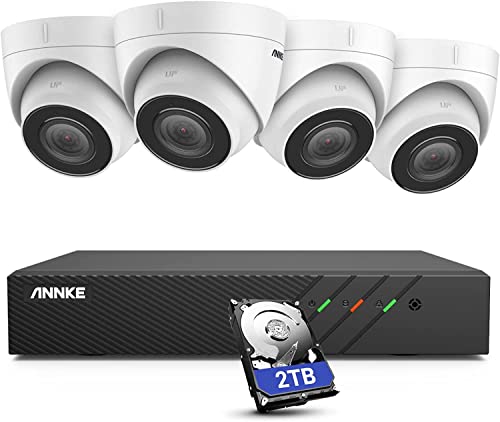 ANNKE H500 5MP PoE Überwachungskamera Set, 6MP 8CH NVR und 4 X 5MP PoE IP Kameras mit EXIR Nachtsicht, H.265 + Videoaufzeichnung mit 2TB HDD, kompatibel mit Alexa, IP67 Wasserdicht, Audioaufnahme von ANNKE