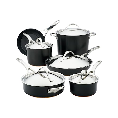 Anolon 83874 Nouvelle Copper Hard Anodized Nonstick Cookware Pots and Pans Set, 11 Piece, Onyx von Anolon