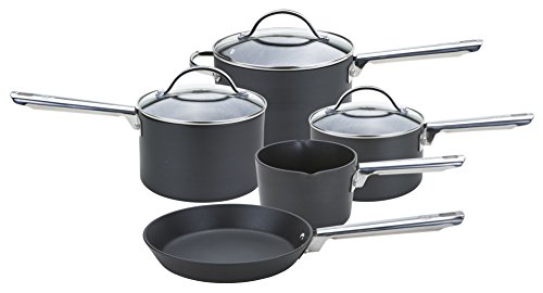 Anolon Professional Topfset mit Milchtopf & Stielkasserolle mit Topfdeckeln & Bratpfanne 24cm - Antihaftbeschichtung - Langlebig - Harteloxiert - Ofenfest & Spülmaschinenfest - Lebenslange Garantie von Anolon