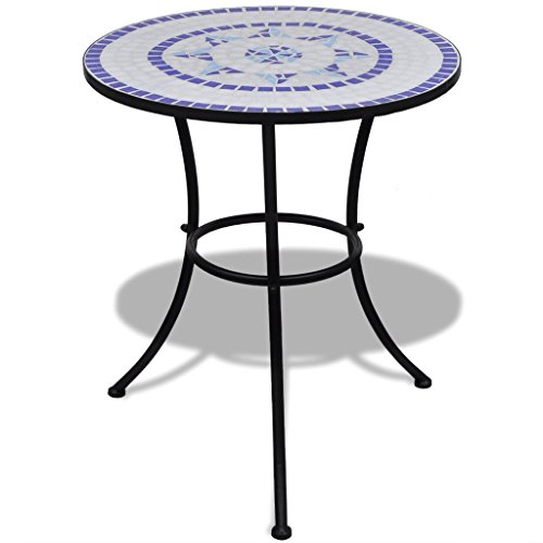 Anself Mosaiktisch Gartentisch Beistelltisch Rund Blau und Weiß 60 cm von Anself
