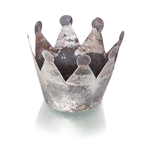 Antikas - Vintage Krone aus Metall Antik-Grau-Blumen Übertopf Dekokrone Teelichthalter von Antikas