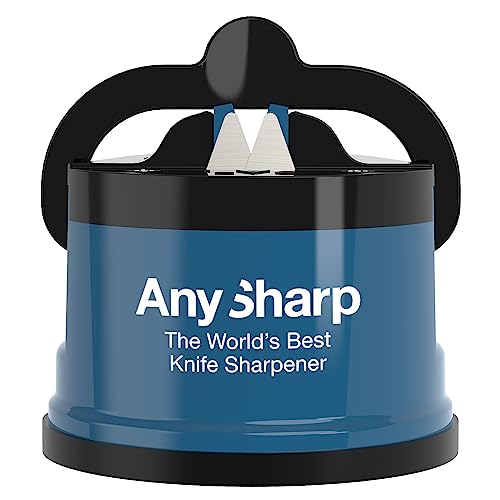 AnySharp Messerschärfer | Freihändige Sicherheit, PowerGrip Saugnapf | Sicheres Schärfen aller Küchenmesser | Ideal für gehärteten Stahl & Wellenschliff | Weltbeste Qualität | Kompakt | Blau von AnySharp