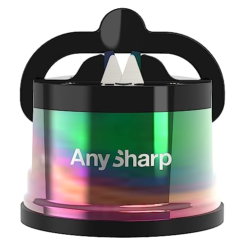 AnySharp Pro Metall Messerschärfer | Freihändige Sicherheit, PowerGrip Saugnapf | Schärft alle Küchenmesser | Ideal für gehärteten Stahl & Wellenschliff | Weltbeste Qualität | Ölteppich-Metall von AnySharp