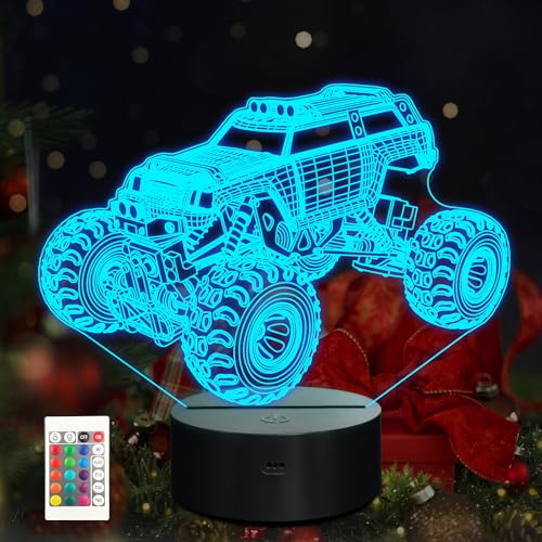 Monster-Trucks für Jungen, 3D-Nachtlichter für Kinderzimmer, 16 LED-Farben, wechselnde Beleuchtung, Auto-Form, Acryl-Lampe, Tisch, Schreibtisch, Schlafzimmer, Dekoration, Geburtstag, Weihnachten von Anywin