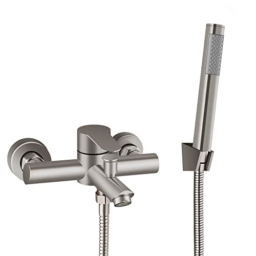 Aolemi Wandhalterung Wannenfüller, gebürstetes Nickel, 15,2 cm, Mittel-Badewannenarmatur mit Handbrause, SUS304 Edelstahl, Einhand-Duscharmatur mit Handbrause von Aolemi