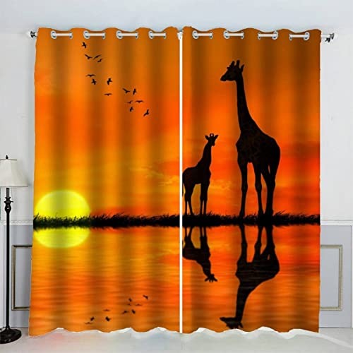 Aolity Gardinen Giraffe Tier Vorhänge Ösen 2 Stück Zoo Vorhang Schlafzimmer Geräuschreduzierung 3D Drucken Luxus Hochwertig Abdunklungsvorhänge 220 x 215 cm BxH von Aolity