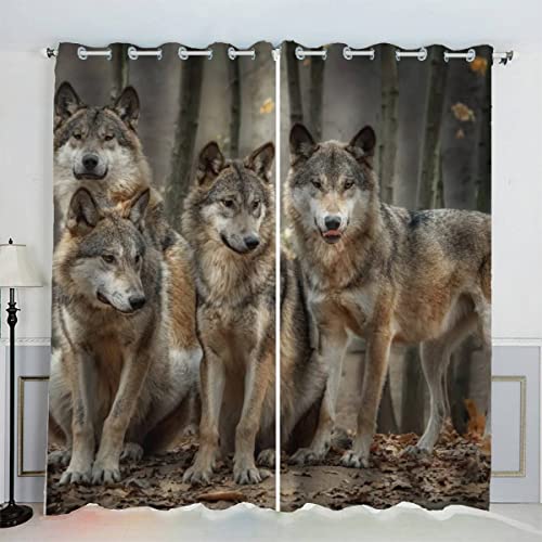 Aolity Gardinen Wolf Vorhänge Ösen 2 Stück Waldtiere Vorhang Schlafzimmer Geräuschreduzierung 3D Drucken Luxus Hochwertig Abdunklungsvorhänge 220 x 215 cm BxH von Aolity