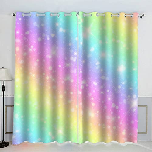 Aolity Regenbogen Verdunklungsgardinen mit Ösen Bunt Cartoon-Stil Vorhänge Abdunkelnd Schallschutz Vorhang Polyester 3D Home Dekoration Gardinen Isolierend Gardinen Lang von Aolity