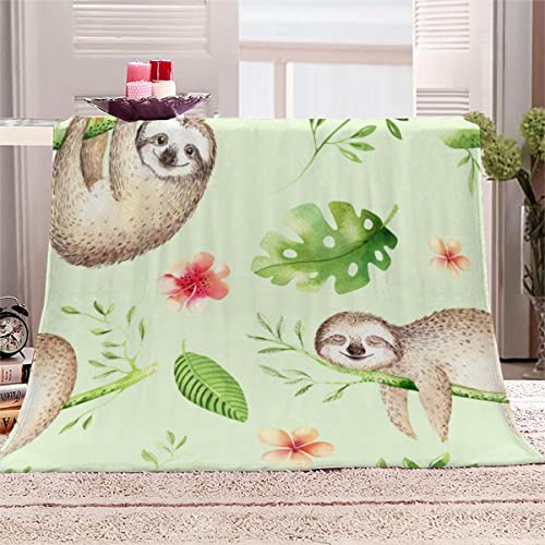 Babydecke 70x100 cm Böhmen Palmblätter Faultier Kuscheldecke Baby Personalisiert Flauschig Decke Flanell Flauschige Decke Kuschelige Wohndecke Sofadecke Reisedecke von Aolity