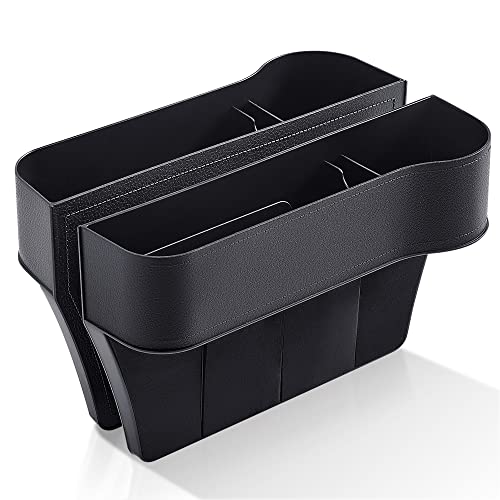 Aoreun Autositz Aufbewahrungsbox, 2 Stück Universal Autositzspalten-Aufbewahrungsbox, PU-Leder Autositzlücken-Organizer, Autositz Gap Aufbewahrungsbox Karte Handyhalter Tasche - Schwarz von Aoreun