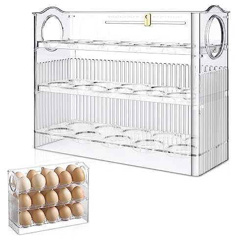 Aoreun Eierbehälter für Kühlschrank, Eier Schubladen Organizer für 30 Eier Stapelbarer Eieraufbewahrungsbehälter Für Kühlschranktür 3 Lagiger Flip-Eierhalter transparenter Eieraufbewahrung - Klar von Aoreun