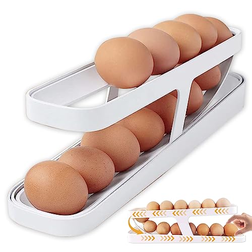 Aoreun Eierhalter für Kühlschrank, Pinguin-Eierhalter für hartgekochte Eier 2 Schichten Automatisch Rollender Eierspender, Eierkartons Rolldown-Eier-Organizer,Eierablage für die Küche für 12–14 Eier von Aoreun