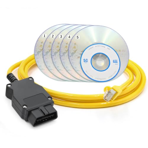 Aoreun Enet OBD2 Kabel, Ethernet Diagnose Interface mit CD ENET V2 Ethernet Diagnose-Interface ENET-Kabel Ethernet auf OBD2 für BMW E-SYS ICOM 2 Codierung ESYS ICOM Diagnosegerät (2.5m) von Aoreun