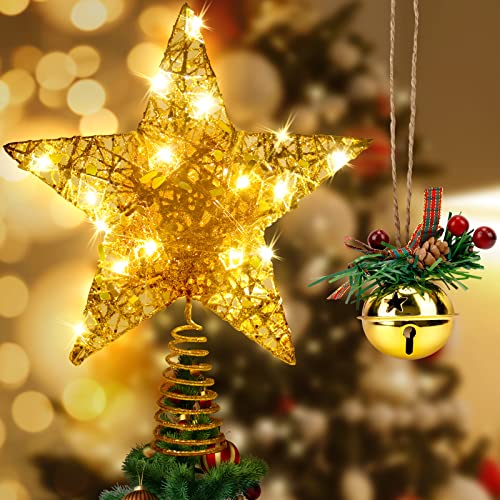 Aoreun Weihnachtsbaum Stern, 30 cm Weihnachtsbaumspitze Stern, 20 LED Lichter christbaumspitze Stern mit Glocke Weihnachtsbaum Stern Spitze led, für Weihnachtsbaum Heimdekoration von Aoreun