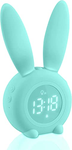 Aoreun wecker kinder, Cute Rabbit Kinderwecker Nachttischlampe-Snooze-Funktion, wecker mit licht Digital, zeitgesteuertes Nachtlicht wecker, Kindertagesgeschenk für Kinder, Jungen, Mädchen - Grün von Aoreun