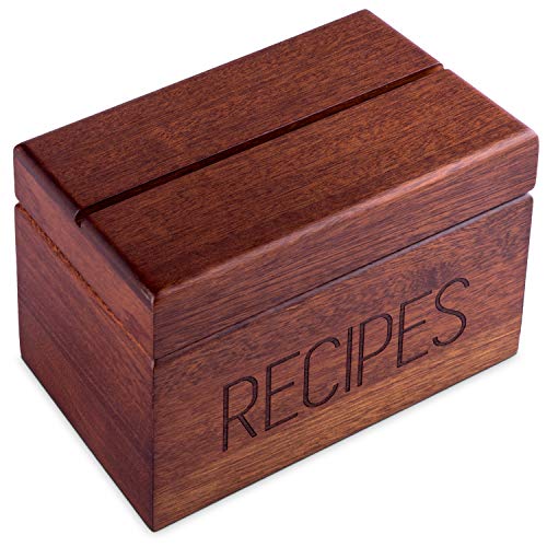 Rezeptbox Holz mit blanko Rezeptkarten und Trennkarten – Sapeli Rezeptkiste für die Aufbewahrung Ihrer Rezepte – Exklusiver Rezeptordner von Apace Living - Rezeptkasten für bis zu 240 Karten von Apace Living