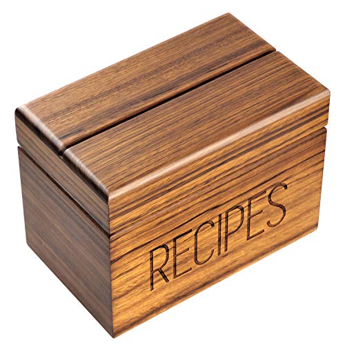 Apace Living Rezeptbox Holz mit blanko Rezeptkarten und Trennkarten – Zebrano Rezeptkiste für die Aufbewahrung Ihrer Rezepte – Exklusiver Rezeptordner Rezeptkasten für bis zu 240 Karten von Apace Living