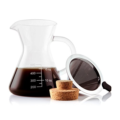 Apace Living SultryBrew Pour Over Kaffeebereiter inkl. Kaffeeschaufel und Korkdeckel Eleganter Handfilter für Filterkaffee mit Glaskaraffe & Permanentfilter aus Edelstahl (500 ML) von Apace Living