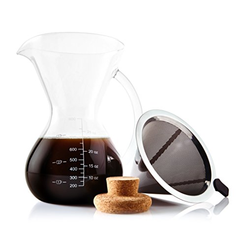 Apace Living SultryBrew Pour Over Kaffeebereiter inkl. Kaffeeschaufel und Korkdeckel Eleganter Handfilter für Filterkaffee mit Glaskaraffe & Permanentfilter aus Edelstahl (800 ML) von Apace Living