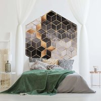 Hexagon Tapete Selbstklebend - Elisabeth Fredriksson Schwarz Weiß Goldene Geometrie | Hexagonal Geometrisch Freiform Wand Wandbild von ApalisHOME