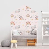 Hexagon Tapete Selbstklebend Kinderzimmer - Regenbogenwelt Mit Sternen Und Pünktchen | Hexagonal Geometrisch Freiform Wand Wandbild Kinder von ApalisHOME