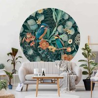 Runde Tapete Selbstklebend - Blumenparadies Eisvogel Und Kolibri | Schlafzimmer Fototapete von ApalisHOME