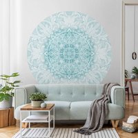 Runde Tapete Selbstklebend - Mandala Aquarell Ornament Türkis | Schlafzimmer Fototapete von ApalisHOME