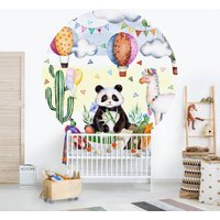 Runde Tapete Selbstklebend - Panda Und Lama Aquarell | Kindertapete Babyzimmer Kinder Fototapete Babytapete Baby Tiere von ApalisHOME