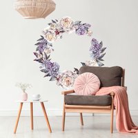 Wandtattoo - Aquarell Flieder Pfingstrosen Kranz Xxl | Wandsticker Schlafzimmer Wandaufkleber Wanddeko Floral Blätter Botanik von ApalisHOME