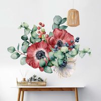 Wandtattoo Blumen - Aquarell Eukalyptus Anemonen Bouquet Mohn Boho Xxl | Wandsticker Wandaufkleber Wanddeko Floral Blätter Botanik von ApalisHOME