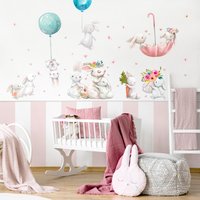Wandtattoo Kinderzimmer Baby Hasen Ballons Waldtiere Ballon | Kinder Wandsticker Babyzimmer Wandaufkleber Wanddeko Süß Tiere von ApalisHOME