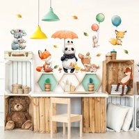 Wandtattoo Kinderzimmer - Lustiges Waldtiere Set Ballons | Kinder Wandsticker Babyzimmer Wandaufkleber Ast Wanddeko Süß Tiere Panda Fuchs von ApalisHOME