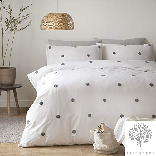 Appletree Dot Garden Bettbezug-Set, 100% Baumwolle, Weiß mit Schiefer-Punkten, Super-Kingsize-Bett von Appletree