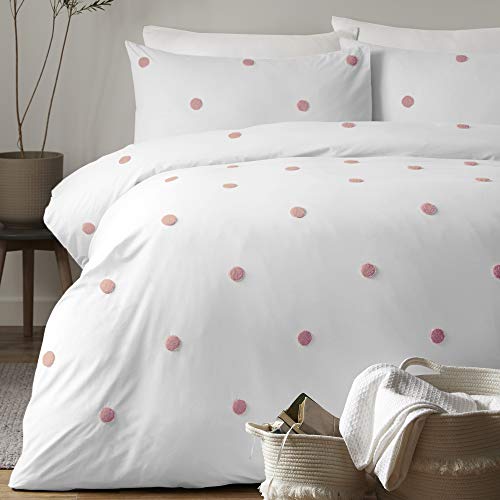 Appletree Dot Garden Bettbezug-Set, 100% Baumwolle, Weiß mit rosa Punkten, Doppelbett von Appletree