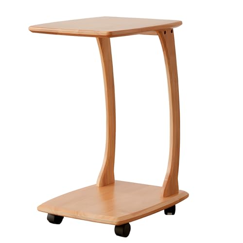 Aqkgtj C-förmiger Beistelltisch mit Rollen, Couchtisch aus Holz, Wohnzimmertisch, Kleiner Sofatisch, 2-stufiges offenes Aufbewahrungsregal, natürliche Farbe (Color : Natural, Size : 46x40x63cm) von Aqkgtj