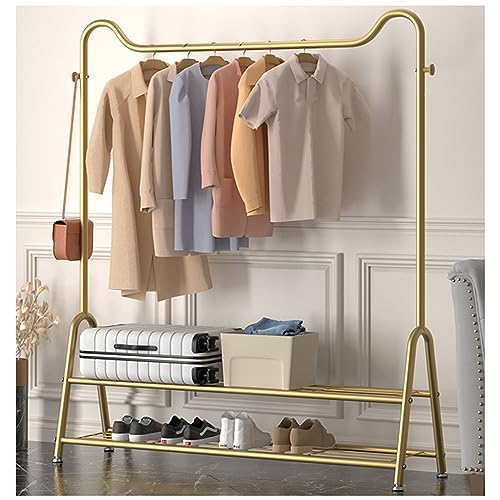Gekrümmter Kleiderständer, Kleiderstange mit 2 unteren Ablagen, Garderobenständer zum Aufhängen von Kleidung, Kleiderbügel für das Schlafzimmer, Golden (Color : Gold, Size : 120cm/47) von Aqkgtj