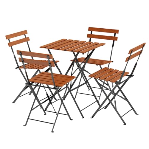 Klappbares Bistroset, Bistrotisch mit klappbaren Stühle Set, Metallrahmen, Balkonmöbel Gartenmöbel Klapp-Möbel Sitzgarnitur, Rustikal Braun Vintage Schwarz ( Color : Brown , Size : 1 table+4 chairs ) von Aqkgtj