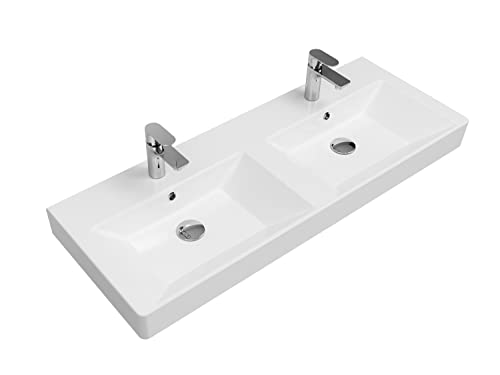Aqua Bagno Design Waschbecken aus hochwertiger Keramik, Weißes Hängewaschbecken im modernen Stil 120 x 45 cm von Aqua Bagno