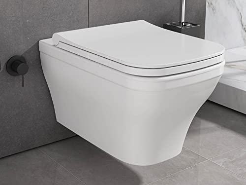 Aqua Bagno | Eckige Taharet-Toilette mit Bidetfunktion, spülrandloses Hänge-WC mit Softclose, Keramik weiß | 53,5cm lang von Aqua Bagno