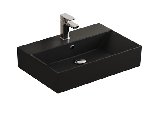 Aqua Bagno | Eckiges Design Waschbecken mit dünnem Rand, Trendfarbe schwarz matt, hochwertige Keramik | 60 x 42 cm von Aqua Bagno
