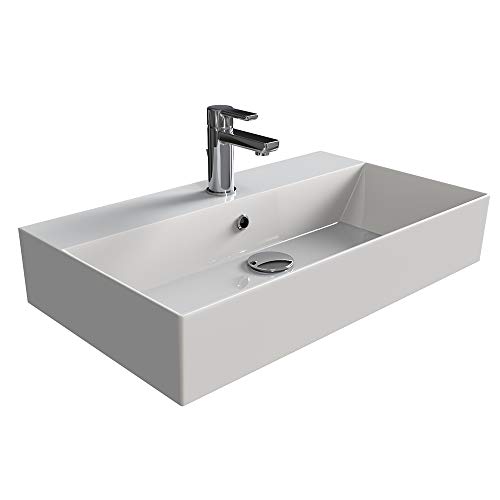 Aqua Bagno | Eckiges Design Waschbecken, hochwertige weiße Keramik, genormte Anschlüsse, Badezimmer | 70 x 42 cm von Aqua Bagno