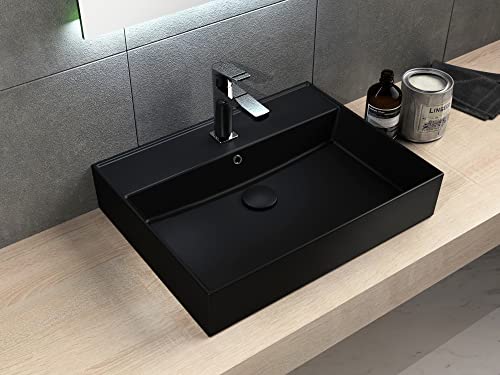 Aqua Bagno | Matt schwarzes Waschbecken, eckiges Handwaschbecken, Loft Air Design, Keramik Waschtisch | 60 x 46 cm von Aqua Bagno