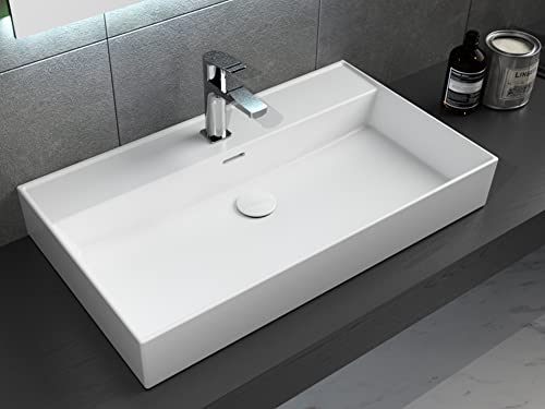 Aqua Bagno | Modernes Waschbecken weiß, Loft Air Design, Keramik Waschbeckenaufsatz, Waschtisch eckig | 82 x 46 cm von Aqua Bagno