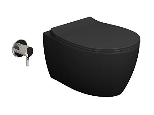 Aqua Bagno | Schwarze Taharet Toilette mit Dusch-WC, Spülrandlose Keramik-Toilette mit Bidet-Funktion | 51 cm lang von Aqua Bagno