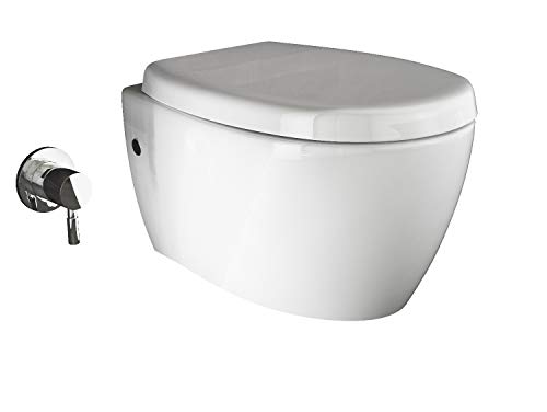 Aqua Bagno | Taharet Toilette mit Dusch-WC, Toilette mit Bidet-Funktion/Duschfunktion, Hänge-WC, Wand-WC | 51 cm lang von Aqua Bagno