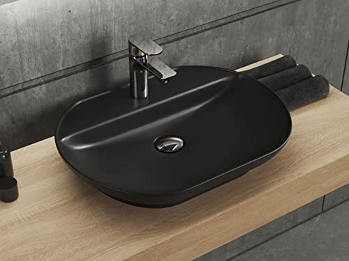 Aqua Bagno | Waschbecken, Design Aufsatzwaschbecken, Waschtisch, aus Keramik, Handwaschbecken | 55x42cm | Schwarz Matt von Aqua Bagno