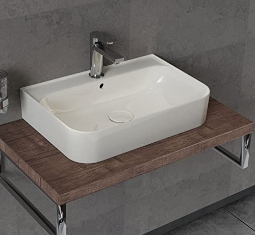 Aqua Bagno | Waschbecken, Design Aufsatzwaschbecken, Waschtisch, aus Keramik, Handwaschbecken | 70x38x12cm | Weiß von Aqua Bagno